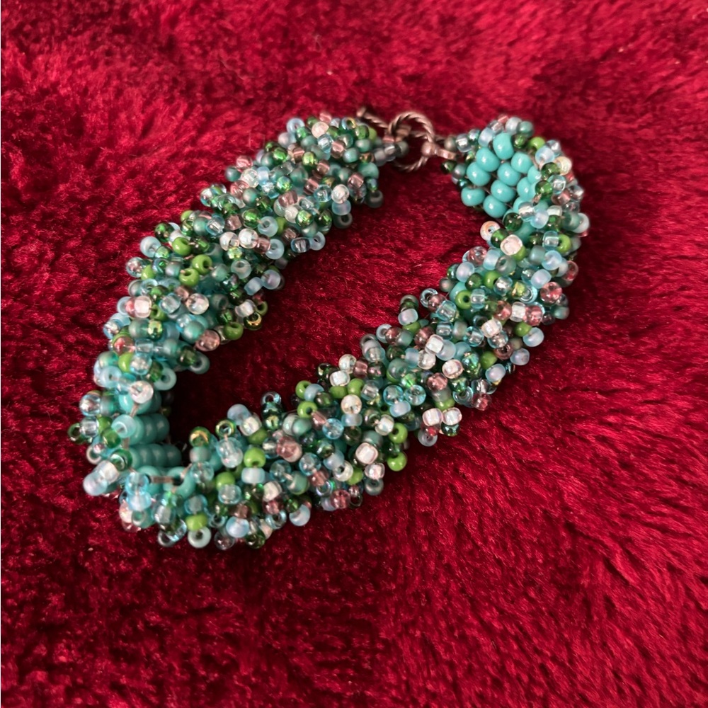 Turquoise and Green Seed Bead Cluster Bracelet - Women Jewelry